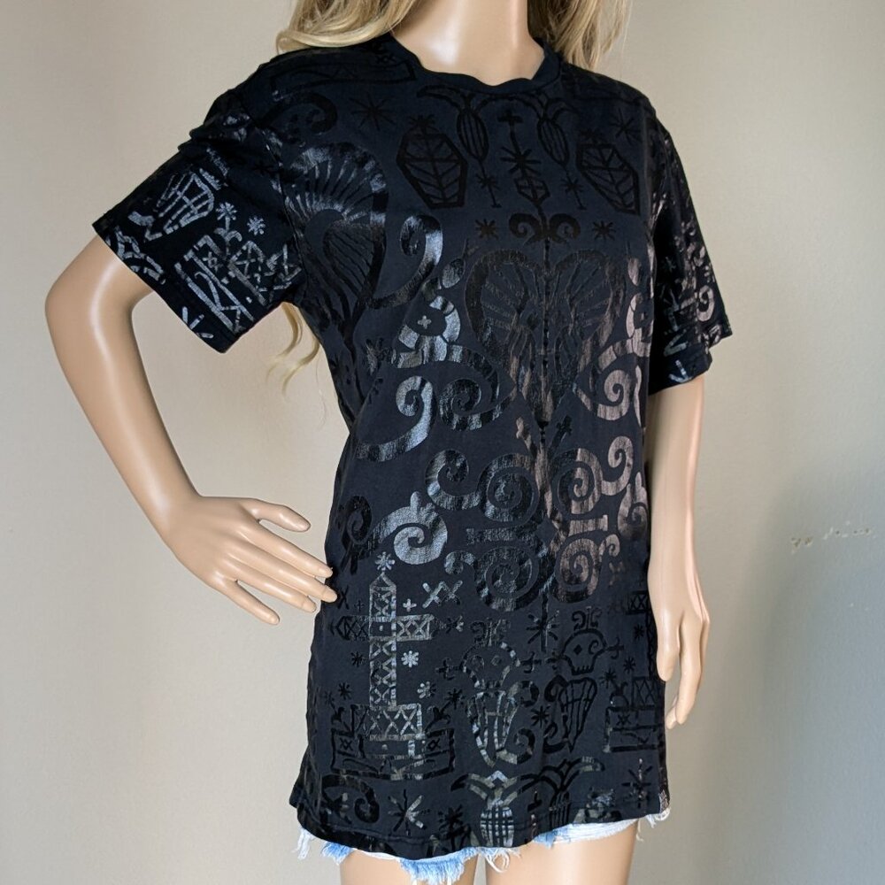 KILLSTAR Shirt Women's Large Black Voodoo T-Shirt All-Over-Print Short Sleeve